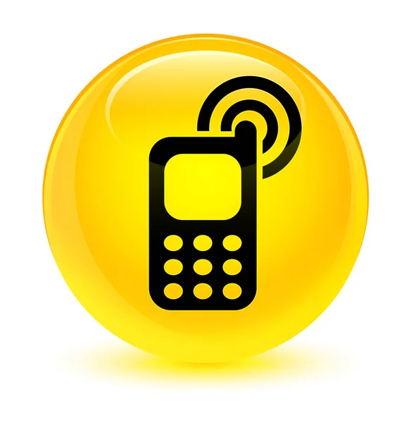 Cellphone ringing icon glassy yellow round button — Stock Photo, Image