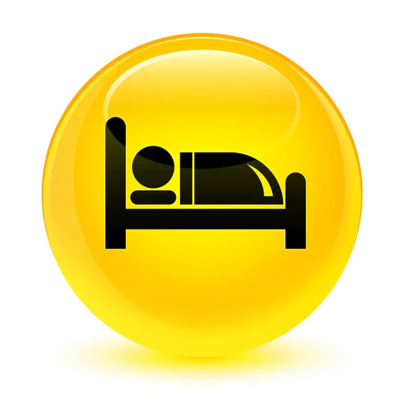Hotel bed icon glassy yellow round button — Stock Photo, Image
