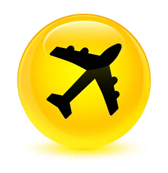 Plane icon glassy yellow round button — Stock Photo, Image