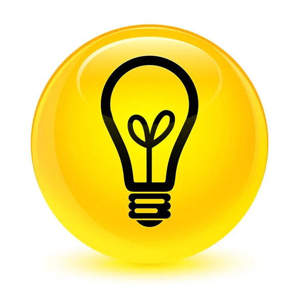 벌브 아이콘 유리 노란색 라운드 버튼 — 스톡 사진