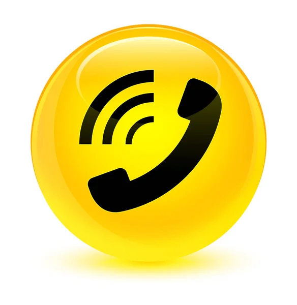Telefon vyzváněcí ikonu sklovitě žluté kulaté tlačítko — Stock fotografie