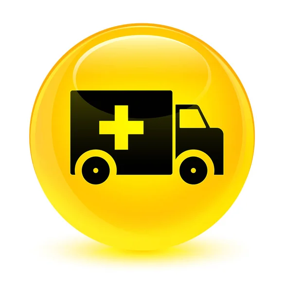 救护车图标玻黄色圆形按钮 — 图库照片