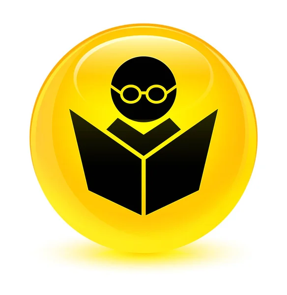 Elearning icona giallo vetro pulsante rotondo — Foto Stock