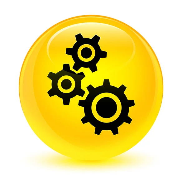 Icono de engranajes botón redondo amarillo vidrioso — Foto de Stock