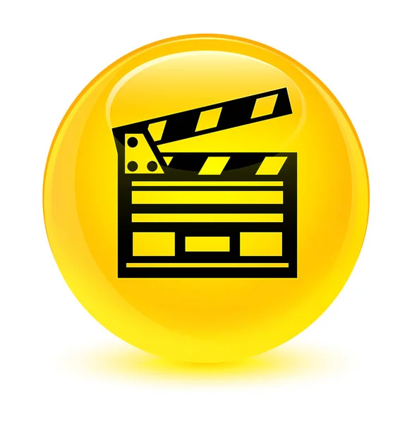 영화 클립 아이콘 유리 노란색 라운드 버튼 — 스톡 사진