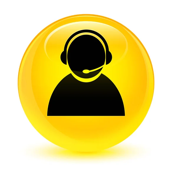 Піктограма догляду за клієнтами Скляна жовта кругла кнопка — стокове фото