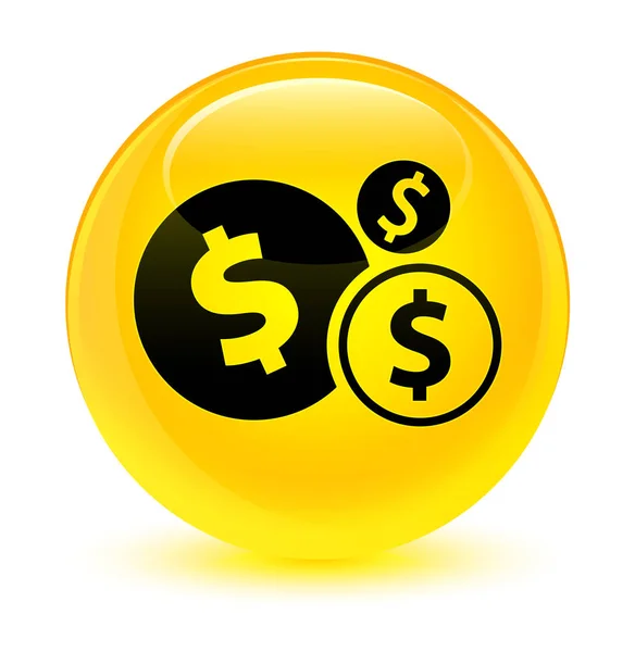财政美元符号图标玻黄色圆形按钮 — 图库照片