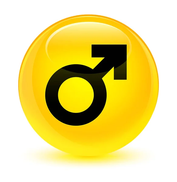 Znak mužského pohlaví sklovitě žluté kulaté tlačítko — Stock fotografie