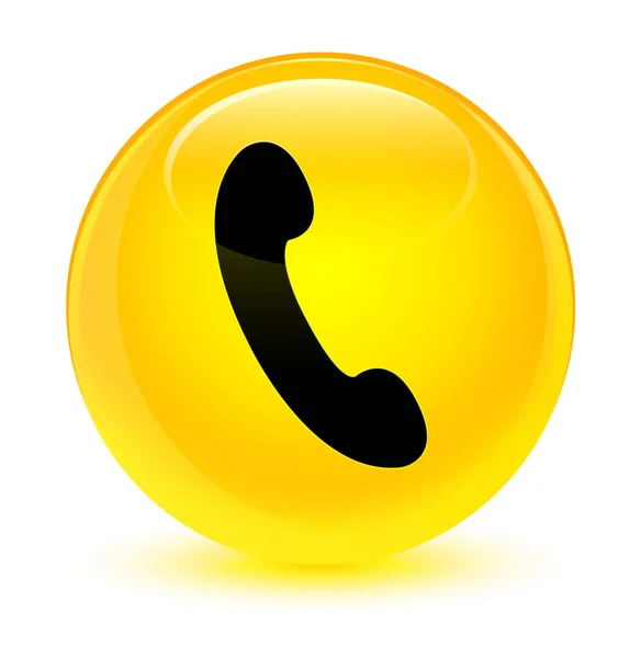 Icono del teléfono botón redondo amarillo vidrioso — Foto de Stock