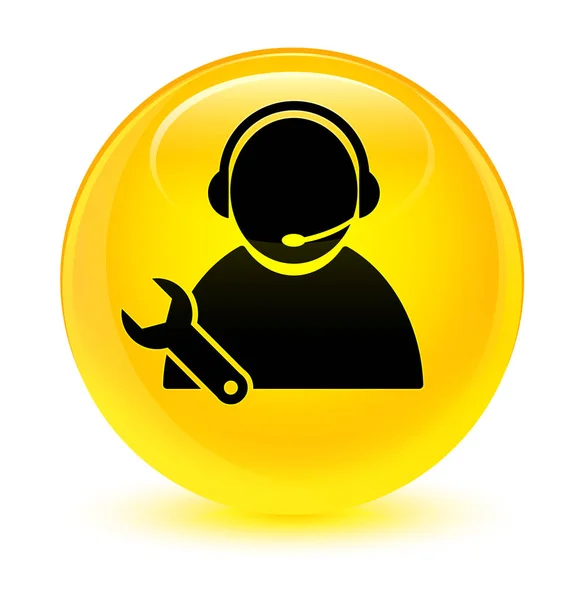 Supporto tecnico icona giallo vetro pulsante rotondo — Foto Stock
