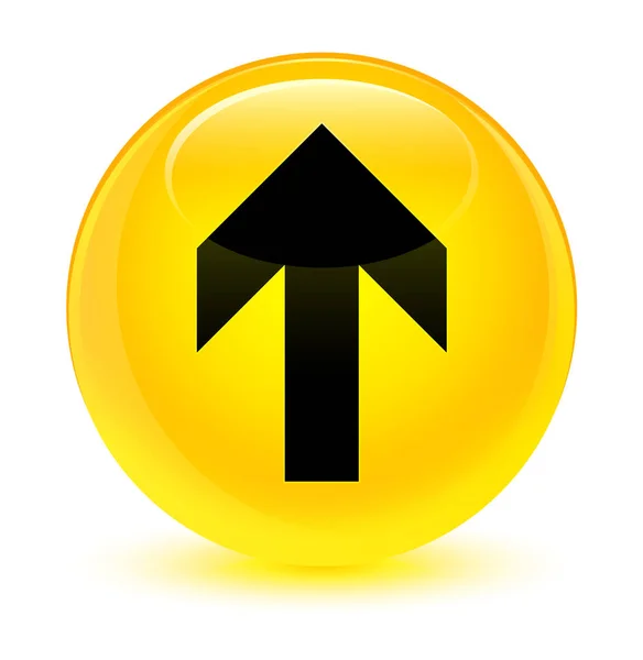 Subir icono de flecha botón redondo amarillo vidrioso — Foto de Stock