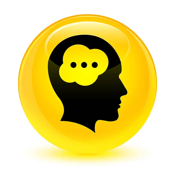 Hjärnan huvud ikonen glasaktig gul rund knapp — Stockfoto
