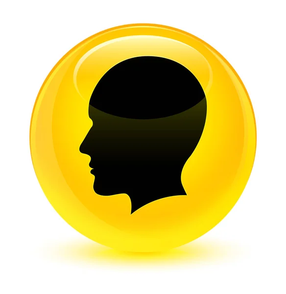 Κεφάλι άνδρες αντιμετωπίζουν υαλώδη κίτρινο στρογγυλό κουμπί εικονίδιο — Φωτογραφία Αρχείου