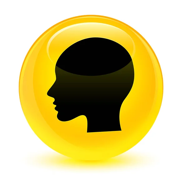 Baş kadın yüz simgesi camsı sarı yuvarlak düğmesi — Stok fotoğraf
