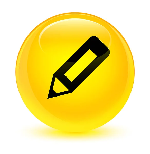 Bleistift-Symbol glasig gelber runder Knopf — Stockfoto