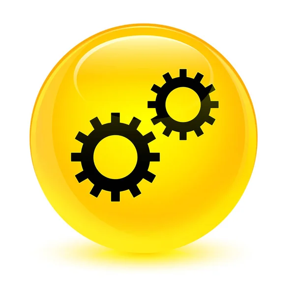 プロセス アイコン ガラス黄色丸いボタン — ストック写真