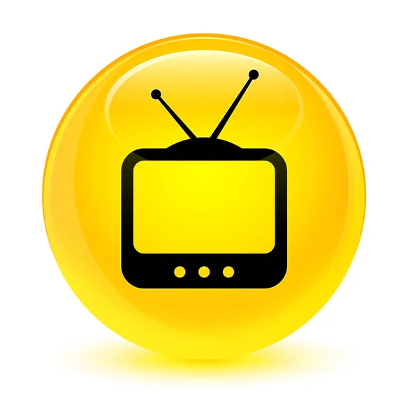Ikona telewizję szklisty żółty okrągły przycisk — Zdjęcie stockowe