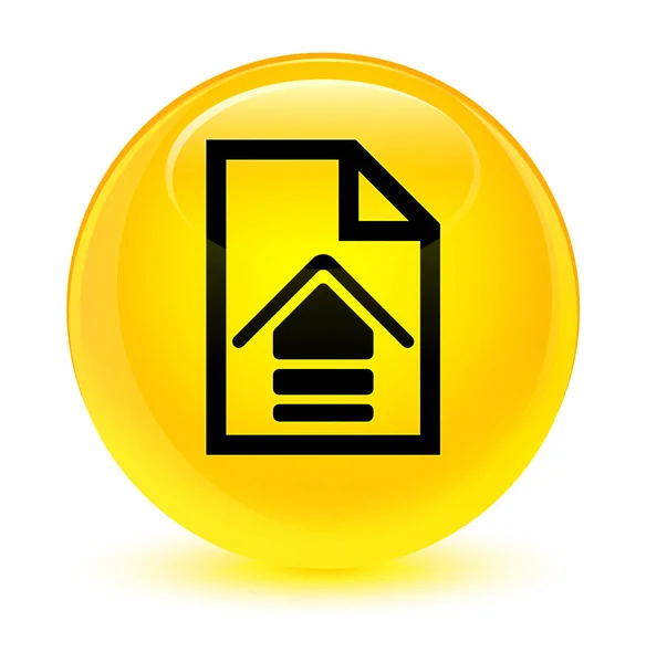 Ladda upp dokument ikon glasaktig gul rund knapp — Stockfoto