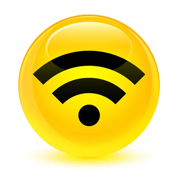 Wifi 아이콘 유리 노란색 라운드 버튼 — 스톡 사진