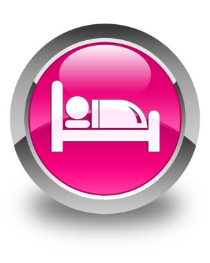 Otel yatak simgesi parlak pembe yuvarlak düğmesi