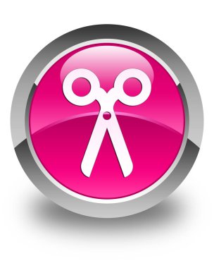 Makas simgesi parlak düğme pembe