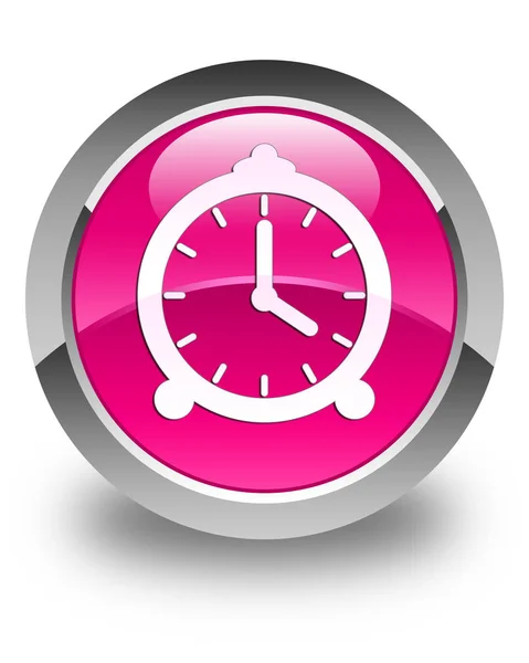 Reloj despertador icono brillante botón redondo rosa — Foto de Stock