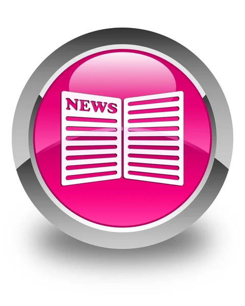 Newspaper icon glossy pink round button — Stock Photo, Image