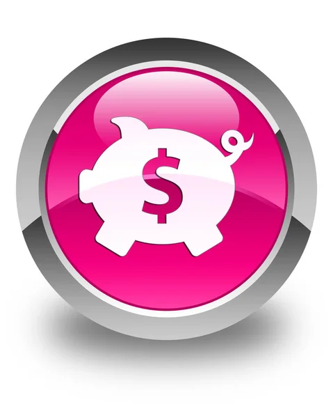 小猪银行美元符号图标光泽粉色圆形按钮 — 图库照片