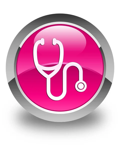 Stethoskop-Symbol glänzend rosa runder Knopf — Stockfoto