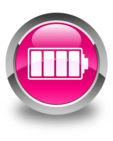 Icono de la batería brillante botón redondo rosa — Foto de Stock