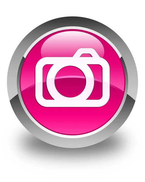 Camera icon glossy pink round button — Stock Photo, Image