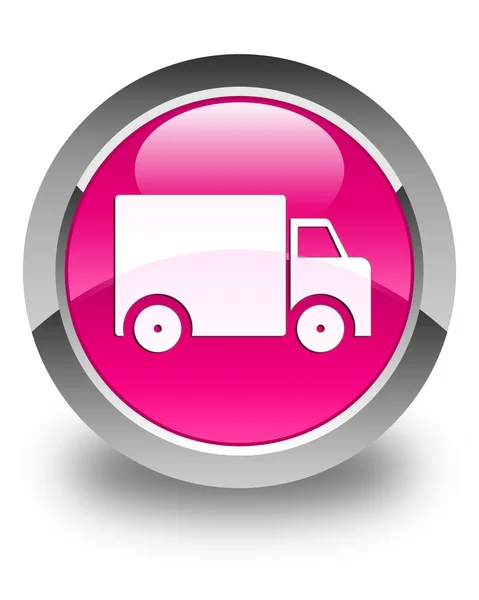 送货卡车图标光泽粉色圆形按钮 — 图库照片