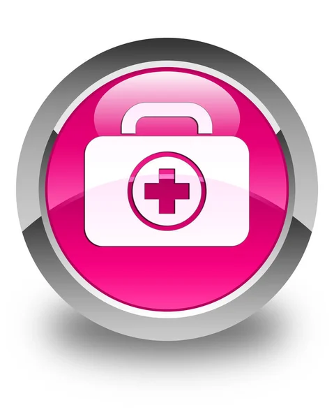 Botiquín de primeros auxilios icono brillante botón redondo rosa —  Fotos de Stock