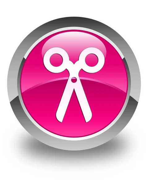 Ícone de tesoura rosa brilhante botão redondo — Fotografia de Stock