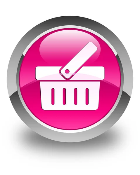 Shopping cart ikonen glansigt rosa runda knappen — Stockfoto