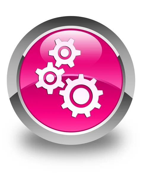 Fogaskerekek ikonra fényes rózsaszín kerek gomb — Stock Fotó