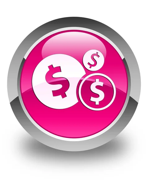 Financí znak dolaru ikonu lesklé růžové kulaté tlačítko — Stock fotografie