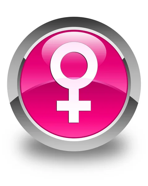 Női jel ikon fényes rózsaszín kerek gomb — Stock Fotó