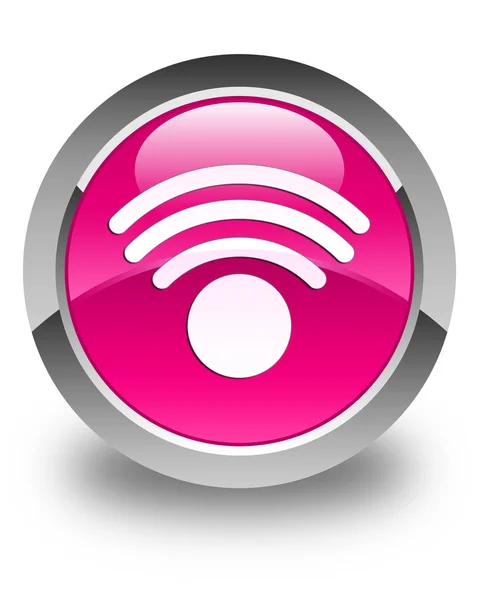 Ícone Wifi brilhante botão redondo rosa — Fotografia de Stock