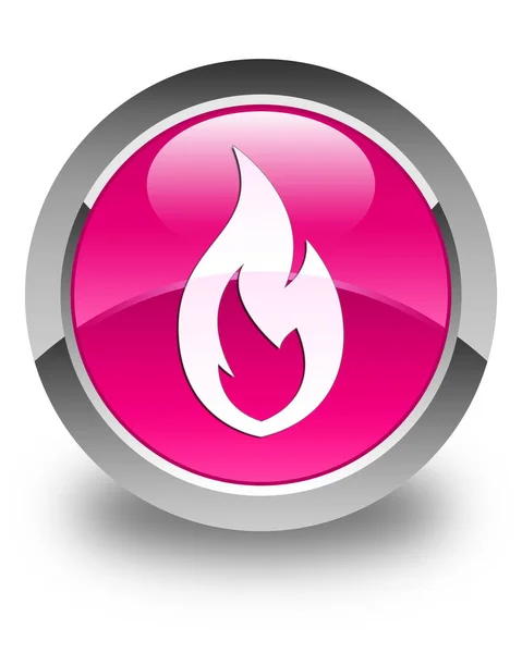 Fire flame icon glossy pink round button — Stock Photo, Image