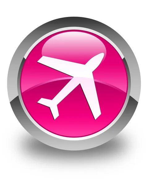 飛行機アイコン光沢のあるピンク色の丸いボタン — ストック写真