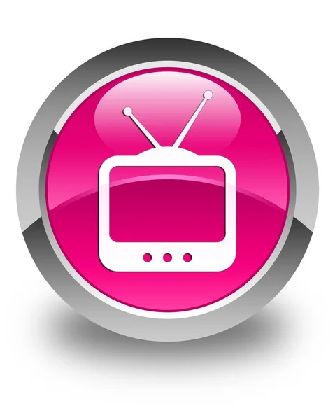 Ícone de TV rosa brilhante botão redondo — Fotografia de Stock