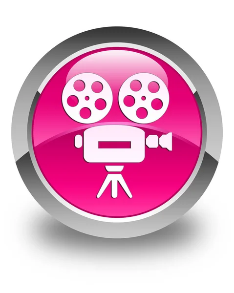 Video kamera ikonu lesklé růžové kulaté tlačítko — Stock fotografie