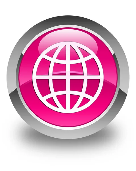 World icon glossy pink round button