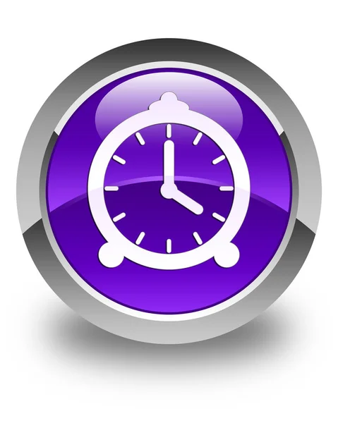알람 시계 아이콘 광택 보라색 라운드 버튼 — 스톡 사진