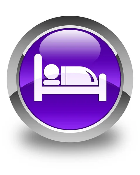 Icono de la cama del hotel brillante botón redondo púrpura — Foto de Stock
