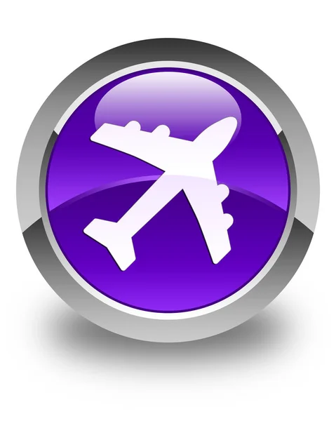 Plane icon glossy purple round button — Stock Photo, Image
