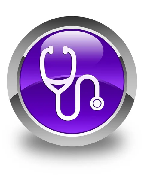 Stetoskop ikonu lesklé fialové kulaté tlačítko — Stock fotografie