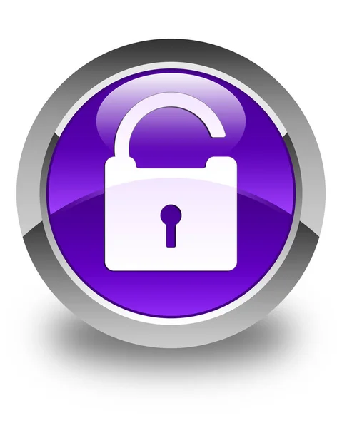 Odblokować ikony błyszczący fioletowy okrągły przycisk — Zdjęcie stockowe