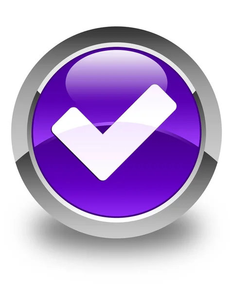 アイコン光沢のある紫色の丸いボタンを検証します。 — ストック写真